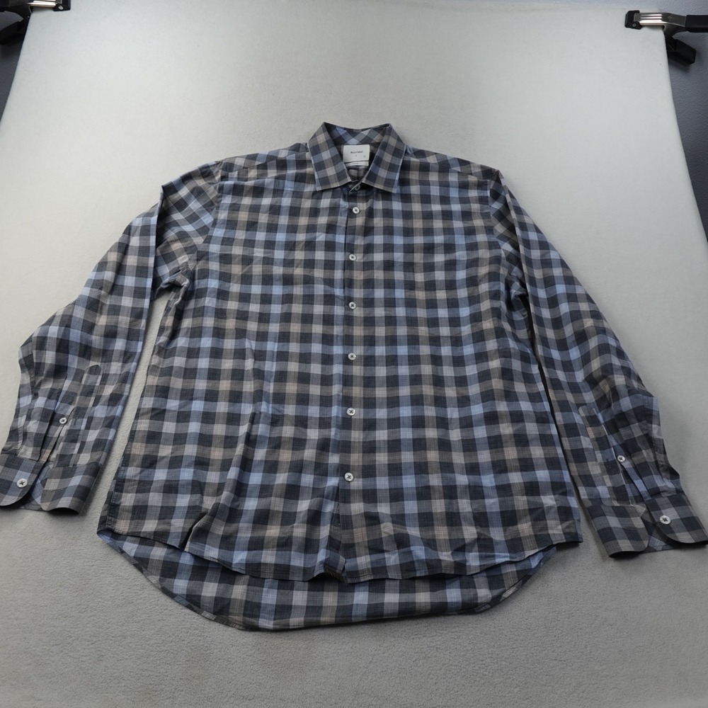 Billy Reid Button Up Shirt Mens Large Blue Gray Check Standard Fit Cotton Italy